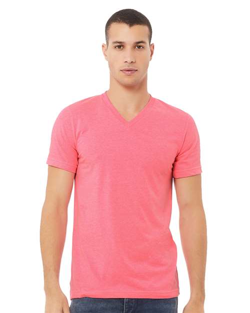 BELLA + CANVAS Unisex Heather CVC V-Neck Tee 3005CVC - Neon Pink
