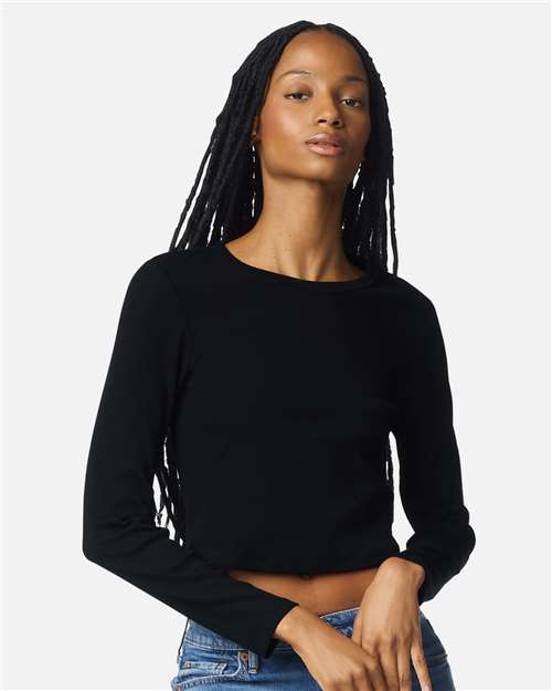 American Apparel Women's Baby Rib Long Sleeve Cropped Tee BR2107
