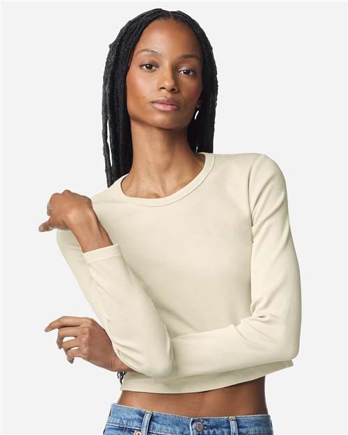 American Apparel Women's Baby Rib Long Sleeve Cropped Tee BR2107