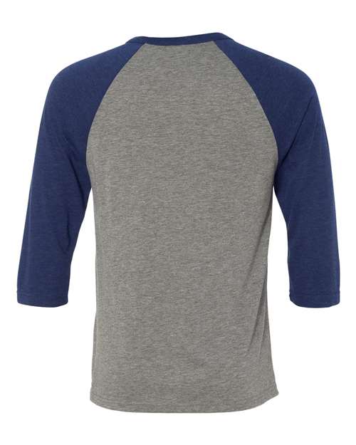 BELLA + CANVAS Unisex Three-Quarter Sleeve Baseball Tee 3200 - Grey/ Navy Triblend