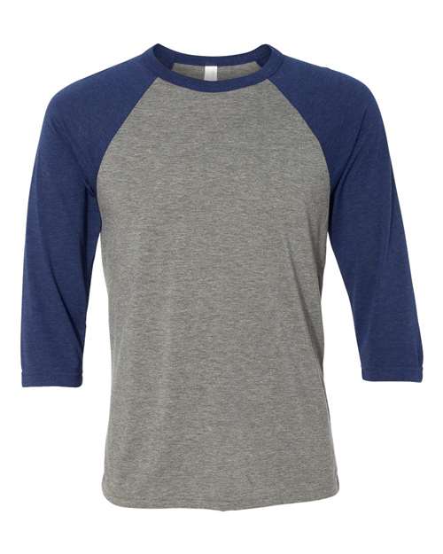 BELLA + CANVAS Unisex Three-Quarter Sleeve Baseball Tee 3200 - Grey/ Navy Triblend