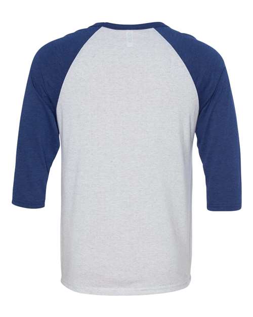 BELLA + CANVAS Unisex Three-Quarter Sleeve Baseball Tee 3200 - White Fleck/ Navy Triblend