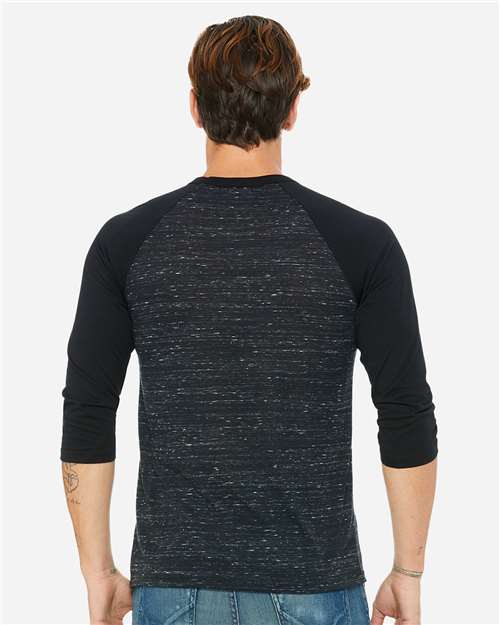 BELLA + CANVAS Unisex Three-Quarter Sleeve Baseball Tee 3200 - Black Marble/ Black