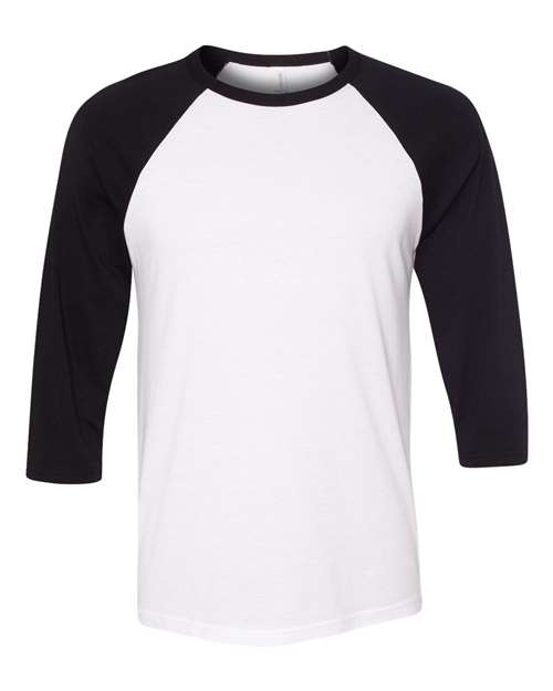 BELLA + CANVAS Unisex Three-Quarter Sleeve Baseball Tee 3200 - White/ Black