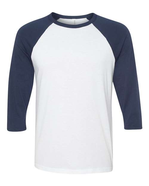 BELLA + CANVAS Unisex Three-Quarter Sleeve Baseball Tee 3200 - White/ Navy