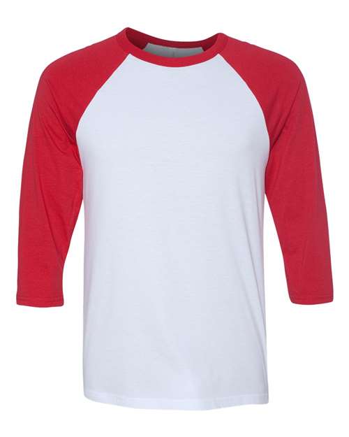 BELLA + CANVAS Unisex Three-Quarter Sleeve Baseball Tee 3200 - White/ Red