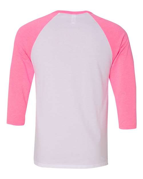 BELLA + CANVAS Unisex Three-Quarter Sleeve Baseball Tee 3200 - White/ Neon Pink