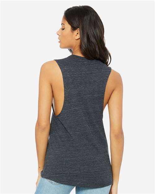 BELLA + CANVAS Women's Flowy Scoop Muscle Tank 8803 - Charcoal Black Slub