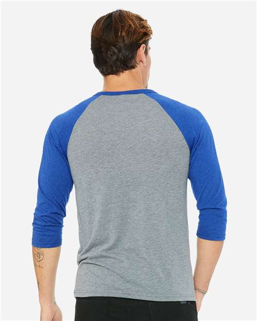 BELLA + CANVAS Unisex Three-Quarter Sleeve Baseball Tee 3200 - Grey/ True Royal Triblend
