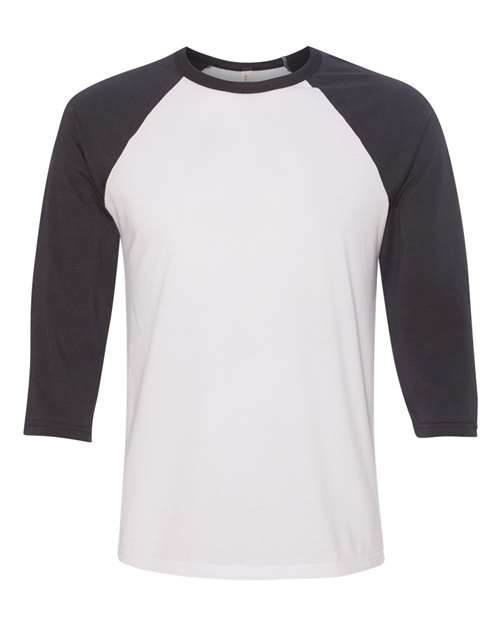 BELLA + CANVAS Unisex Three-Quarter Sleeve Baseball Tee 3200 - White/ Dark Grey