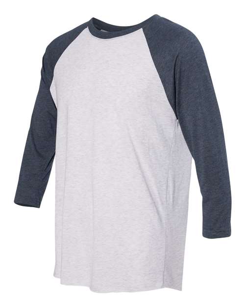 Next Level Unisex Triblend Three-Quarter Raglan T-Shirt 6051 - Indigo Sleeves/ Heather White Body