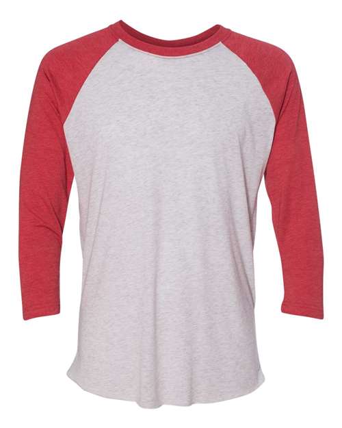 Next Level Unisex Triblend Three-Quarter Raglan T-Shirt 6051 - Vintage Red Sleeves/ Heather White Body