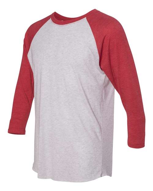 Next Level Unisex Triblend Three-Quarter Raglan T-Shirt 6051 - Vintage Red Sleeves/ Heather White Body