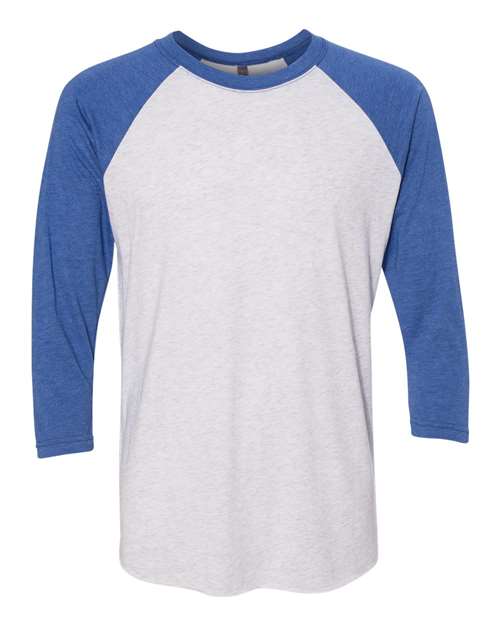 Next Level Unisex Triblend Three-Quarter Raglan T-Shirt 6051 - Vintage Royal Sleeves/ Heather White Body
