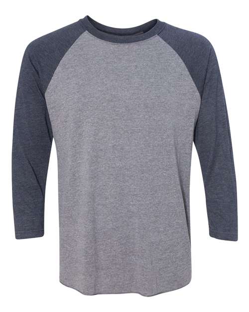Next Level Unisex Triblend Three-Quarter Raglan T-Shirt 6051 - Vintage Navy Sleeves/ Premium Heather Body