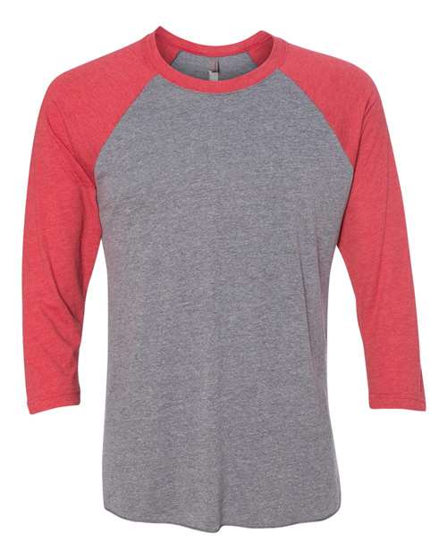 Next Level Unisex Triblend Three-Quarter Raglan T-Shirt 6051 - Vintage Red Sleeves/ Premium Heather Body