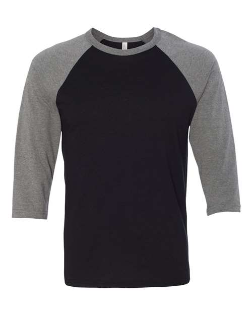 BELLA + CANVAS Unisex Three-Quarter Sleeve Baseball Tee 3200 - Black/ Deep Heather