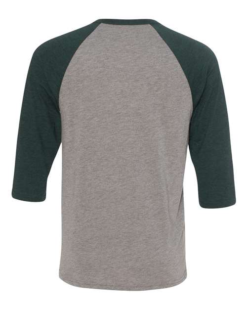 BELLA + CANVAS Unisex Three-Quarter Sleeve Baseball Tee 3200 - Grey/ Emerald Triblend