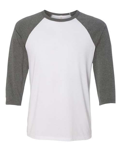 BELLA + CANVAS Unisex Three-Quarter Sleeve Baseball Tee 3200 - White/ Deep Heather
