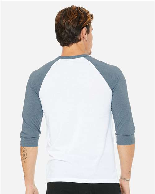 BELLA + CANVAS Unisex Three-Quarter Sleeve Baseball Tee 3200 - White/ Denim