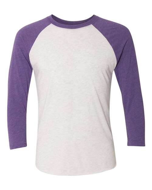 Next Level Unisex Triblend Three-Quarter Raglan T-Shirt 6051 - Purple Rush Sleeves/ Heather White Body