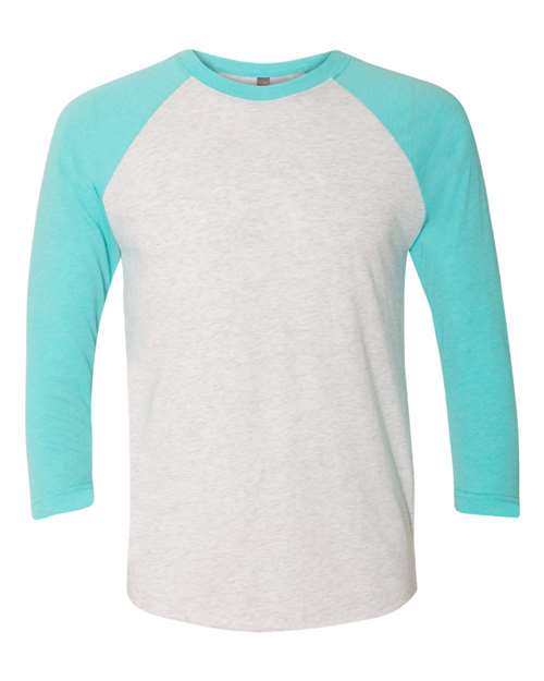 Next Level Unisex Triblend Three-Quarter Raglan T-Shirt 6051 - Tahiti Blue Sleeves/ Heather White Body