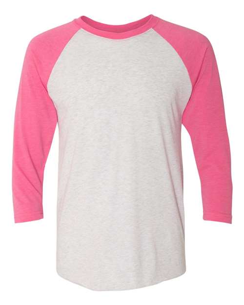 Next Level Unisex Triblend Three-Quarter Raglan T-Shirt 6051 - Vintage Pink Sleeves/ Heather White Body