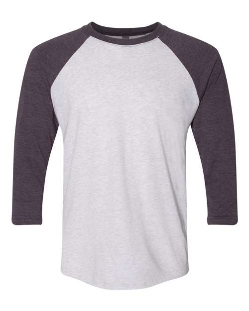 Next Level Unisex Triblend Three-Quarter Raglan T-Shirt 6051 - Vintage Purple Sleeves/ Heather White Body