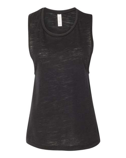 BELLA + CANVAS Women's Flowy Scoop Muscle Tank 8803 - Solid Black Slub