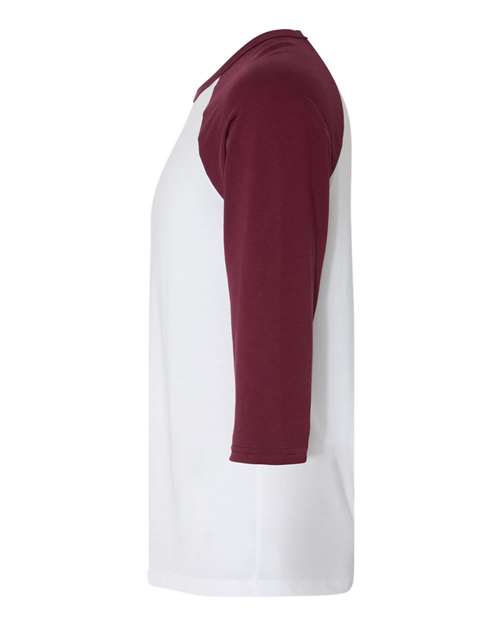BELLA + CANVAS Unisex Three-Quarter Sleeve Baseball Tee 3200 - White/ Maroon