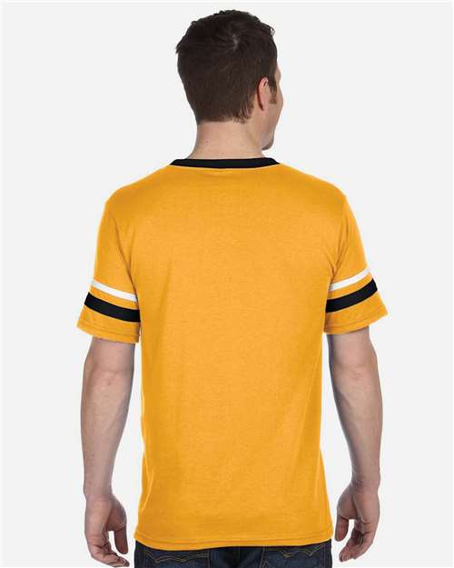 Augusta Sportswear V-Neck Jersey with Striped Sleeves 360 - Gold/ Black/ White