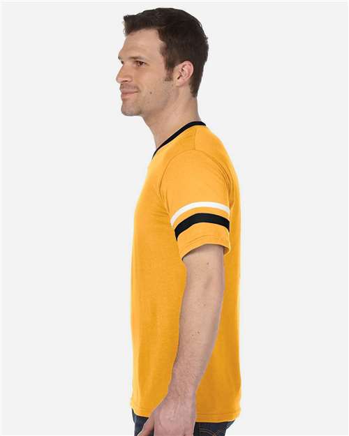 Augusta Sportswear V-Neck Jersey with Striped Sleeves 360 - Gold/ Black/ White