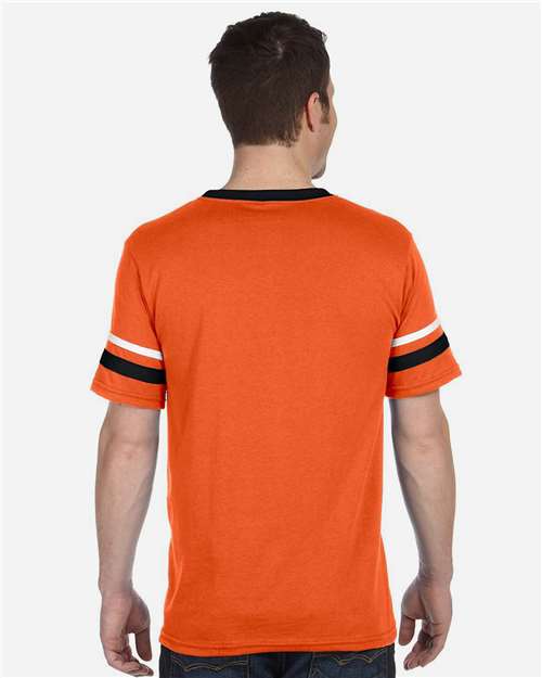 Augusta Sportswear V-Neck Jersey with Striped Sleeves 360 - Orange/ Black/ White
