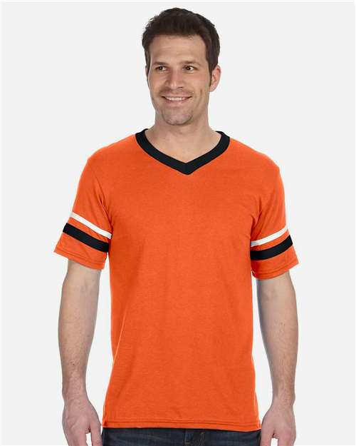Augusta Sportswear V-Neck Jersey with Striped Sleeves 360 - Orange/ Black/ White