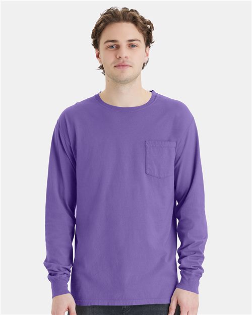 ComfortWash by Hanes Unisex Garment-Dyed Long Sleeve T-Shirt With a Pocket GDH250