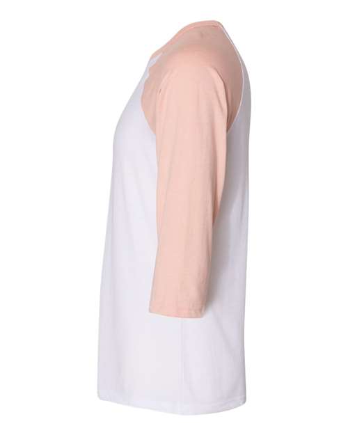 BELLA + CANVAS Unisex Three-Quarter Sleeve Baseball Tee 3200 - White/ Heather Peach