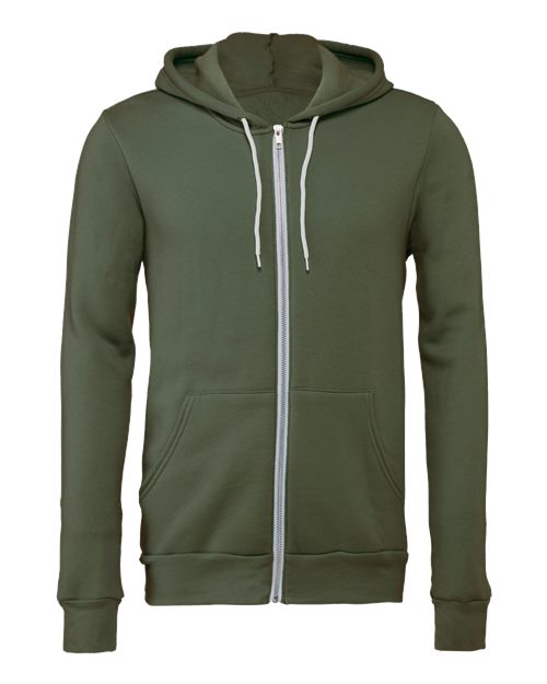 BELLA + CANVAS Unisex Sponge Fleece Full-Zip Hoodie Sweatshirt 3739 - Military Green