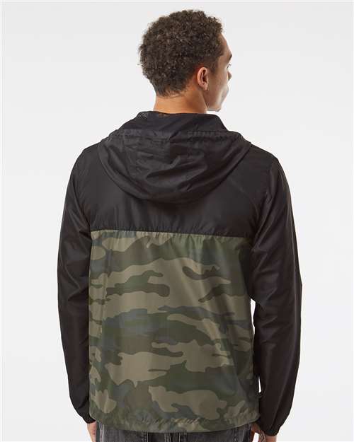 Independent Trading Co. Men's Lightweight Windbreaker Full-Zip Jacket EXP54LWZ - Black/ Forest Camo