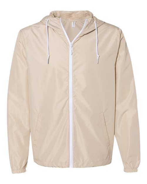 Independent Trading Co. Men's Lightweight Windbreaker Full-Zip Jacket EXP54LWZ - Classic Khaki/ White Zipper