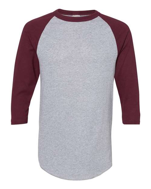 Augusta Sportswear Unisex Three-Quarter Raglan Sleeve Baseball Jersey T-Shirt 4420 - Athletic Heather/ Maroon