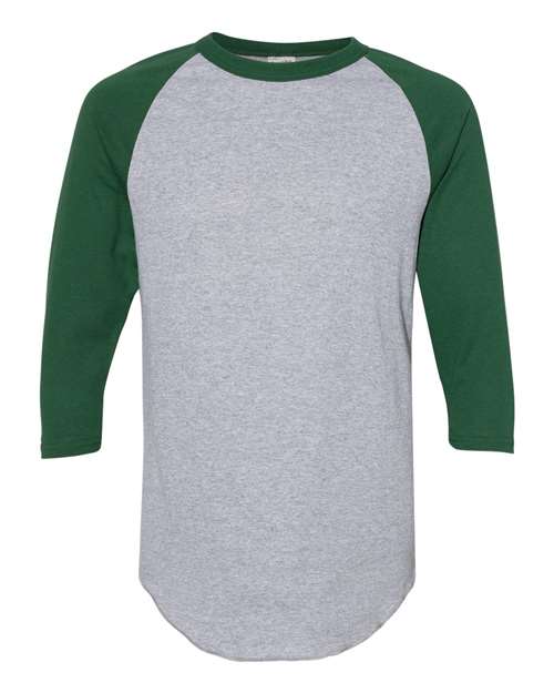 Augusta Sportswear Unisex Three-Quarter Raglan Sleeve Baseball Jersey T-Shirt 4420 - Athletic Heather/ Dark Green