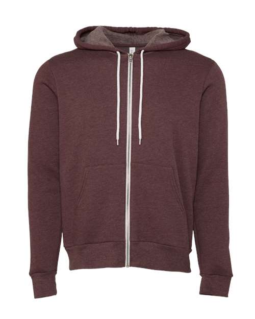 BELLA + CANVAS Unisex Sponge Fleece Full-Zip Hoodie Sweatshirt 3739 - Heather Maroon
