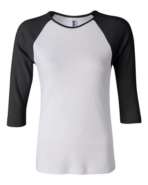 BELLA + CANVAS Women’s 1X1 Baby Rib Raglan Three-Quarter Sleeve Tee 2000
