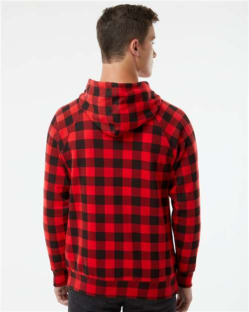 Independent Trading Co. Unisex Special Blend Raglan Hooded Sweatshirt PRM33SBP - Red Buffalo Plaid