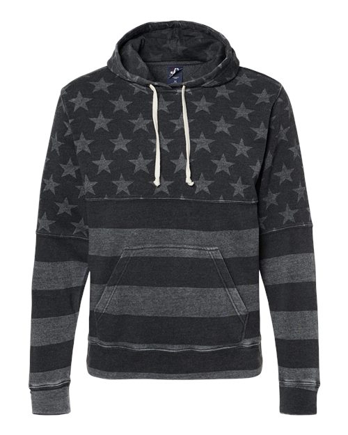 J. America Men's Triblend Fleece Hooded Sweatshirt 8871 - Black Stars & Stripes Triblend