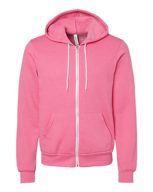 BELLA + CANVAS Unisex Sponge Fleece Full-Zip Hoodie Sweatshirt 3739 - Heather Charity Pink