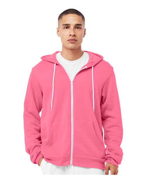 BELLA + CANVAS Unisex Sponge Fleece Full-Zip Hoodie Sweatshirt 3739 - Heather Charity Pink