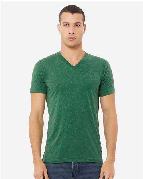 BELLA + CANVAS Unisex Heather CVC V-Neck Tee 3005CVC - Heather Grass Green
