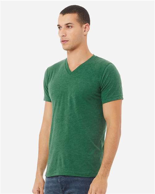 BELLA + CANVAS Unisex Heather CVC V-Neck Tee 3005CVC - Heather Grass Green