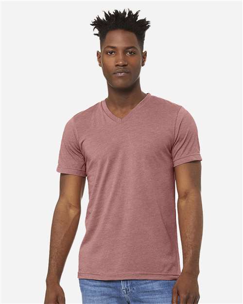 BELLA + CANVAS Unisex Heather CVC V-Neck Tee 3005CVC - Heather Mauve